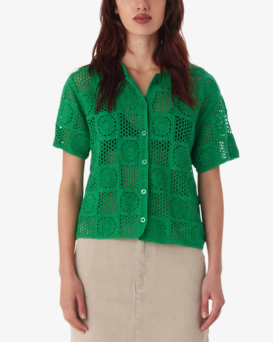 Obey Agatha Crochet Knit Sweater - Spring Green