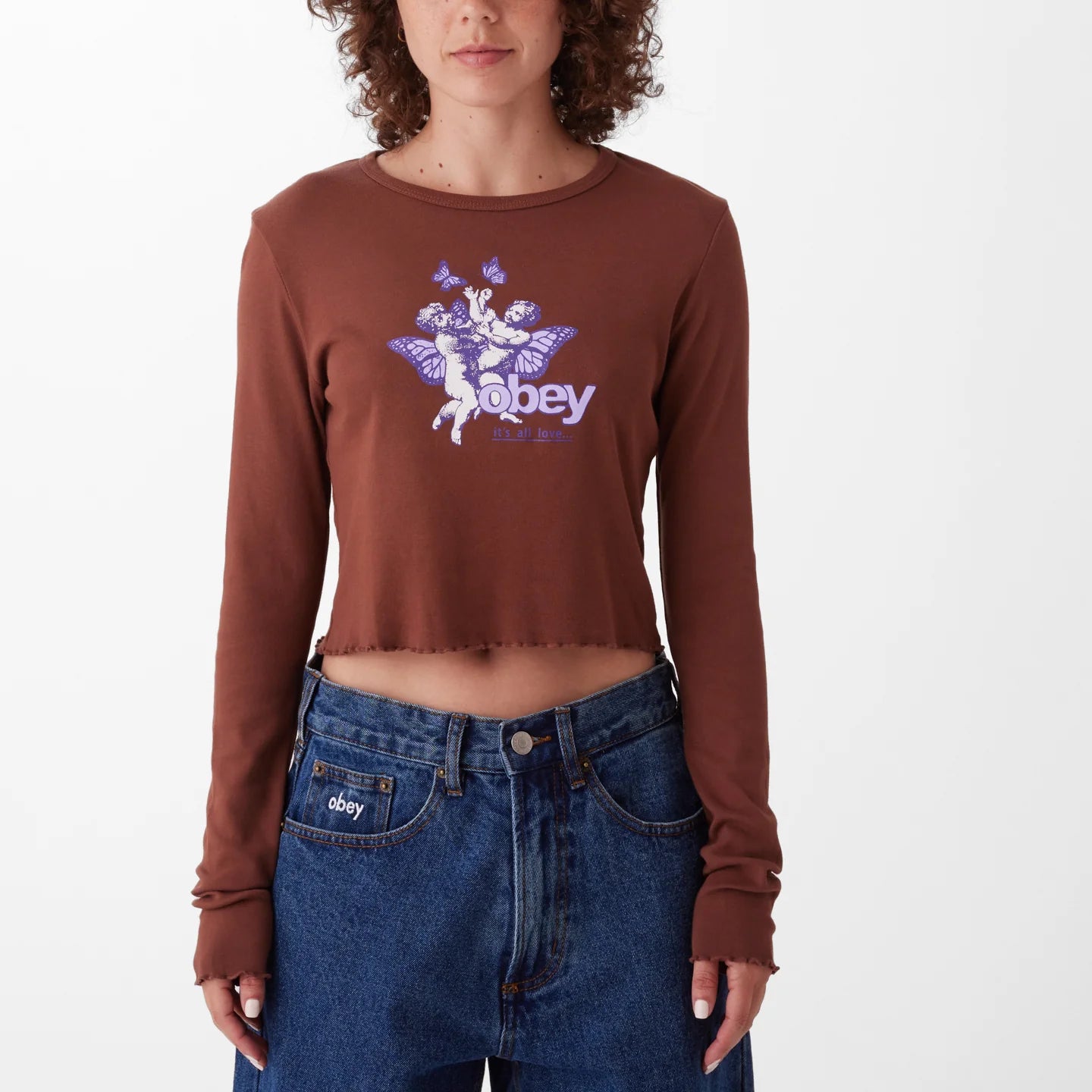 Obey Cherubs It's All Love II Cropped Jess Rib Fitted LS T-Shirt - Sepia
