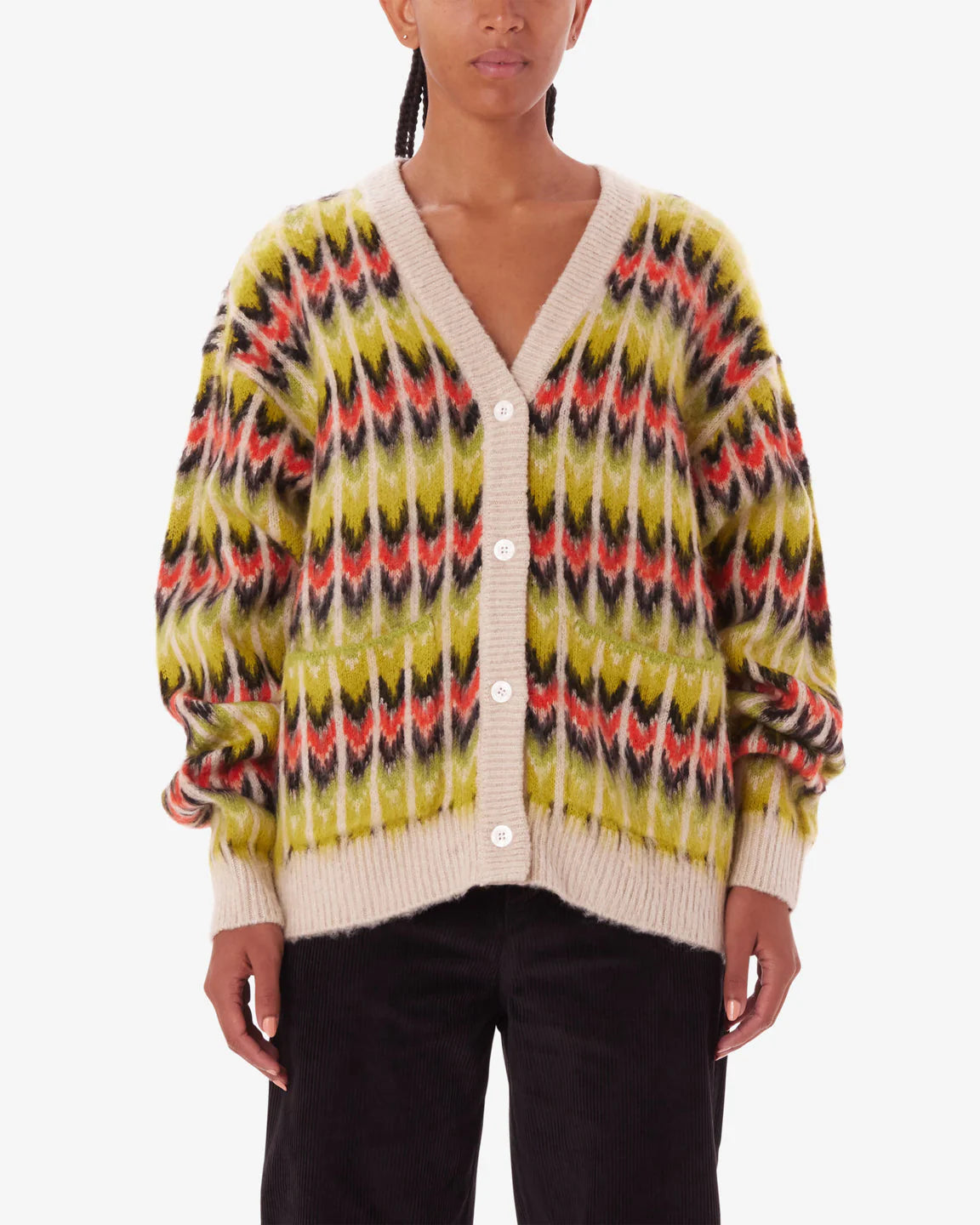 Obey Granny Cardigan - Lime Multi