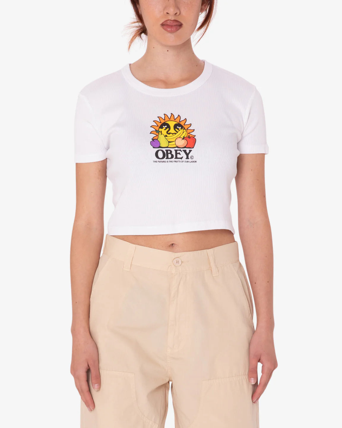 Obey The Future Is In The Fruits Of Cropped Emma Rib T-Shirt - White