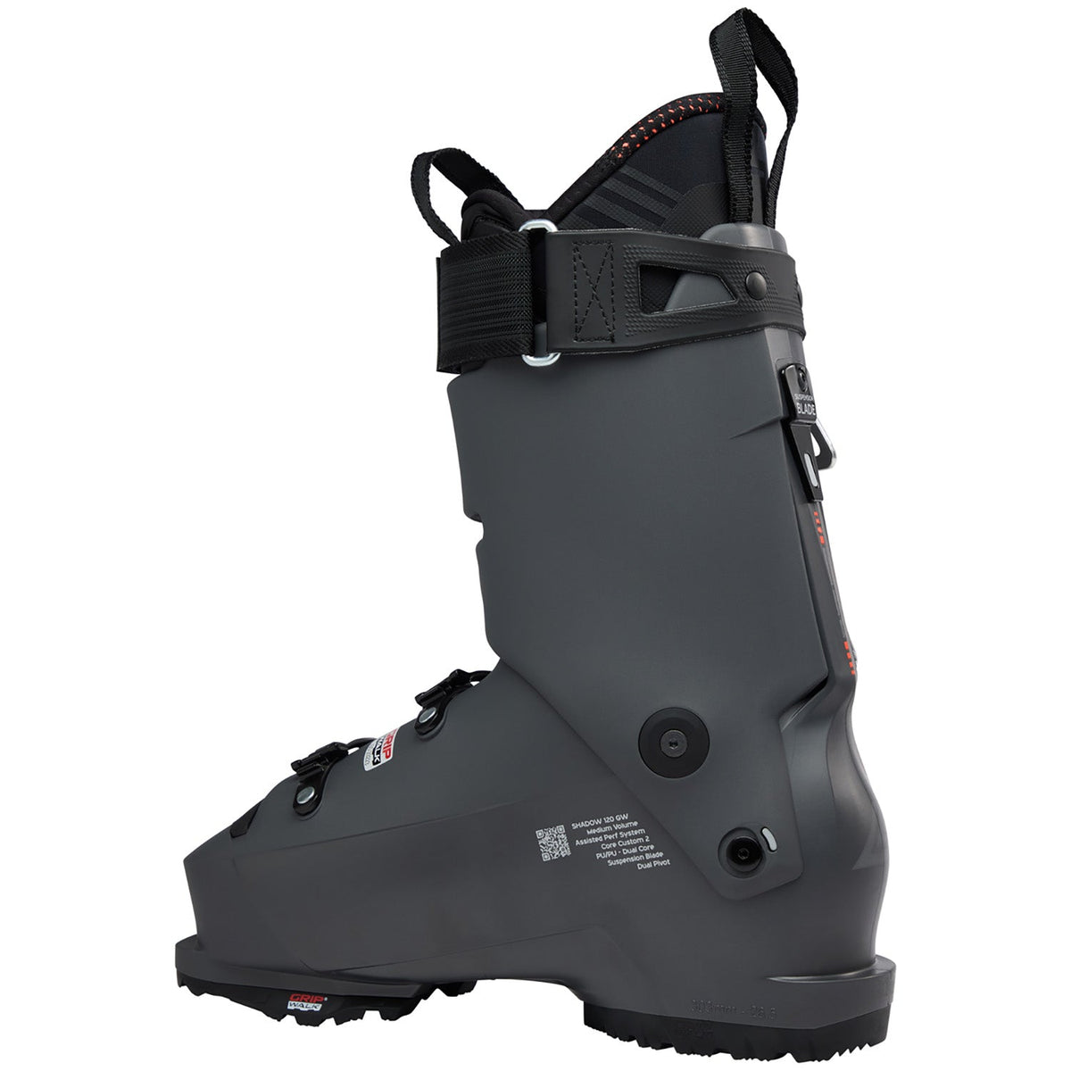 Lange Shadow 120 GW alpine ski boot with buckle closure and pull loop, side view