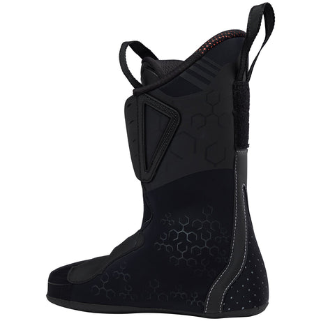 Lange ski boot inner liner with hexagonal texture, pull tabs, and velcro strap