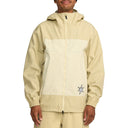 Men's hooded zip-up shell jacket with colorblock paneling and star logo patch on lower front