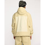 Men's hooded technical jacket with contrast back panel, shown from rear view