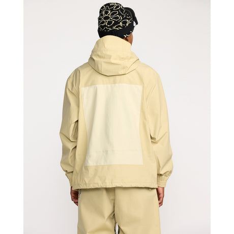 Men's hooded technical jacket with contrast back panel, shown from rear view