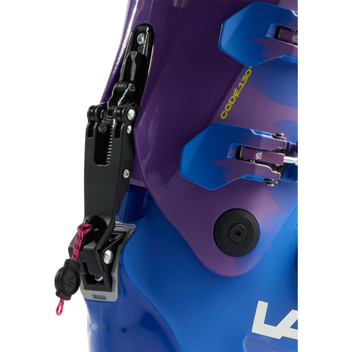 Lange Code 130 Boa LV GW ski boot showing side buckle closure and Boa dial system