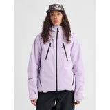 Women's Burton insulated Gore-Tex ski jacket with black zipper accents and hood, worn by model