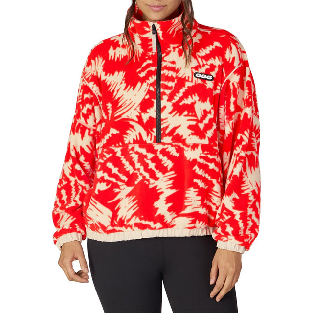 Women's pullover fleece anorak with half-zip collar and bold abstract print pattern