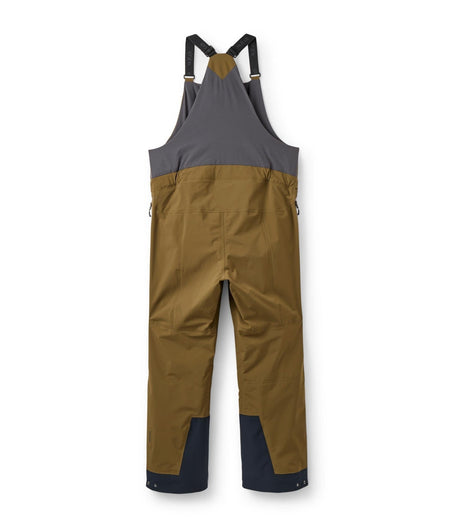 Rab men's bib pants with adjustable suspenders shown from rear view on white background