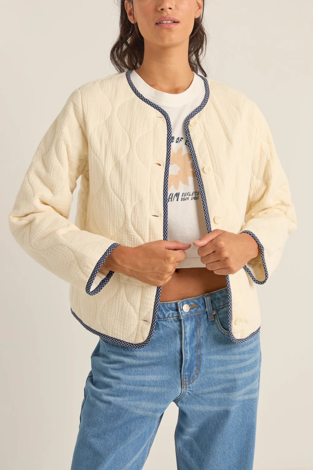 Rhythm Check Quilted Jacket - Cream