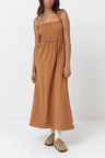 Rhythm Classic Shirred Midi Dress - Carmel