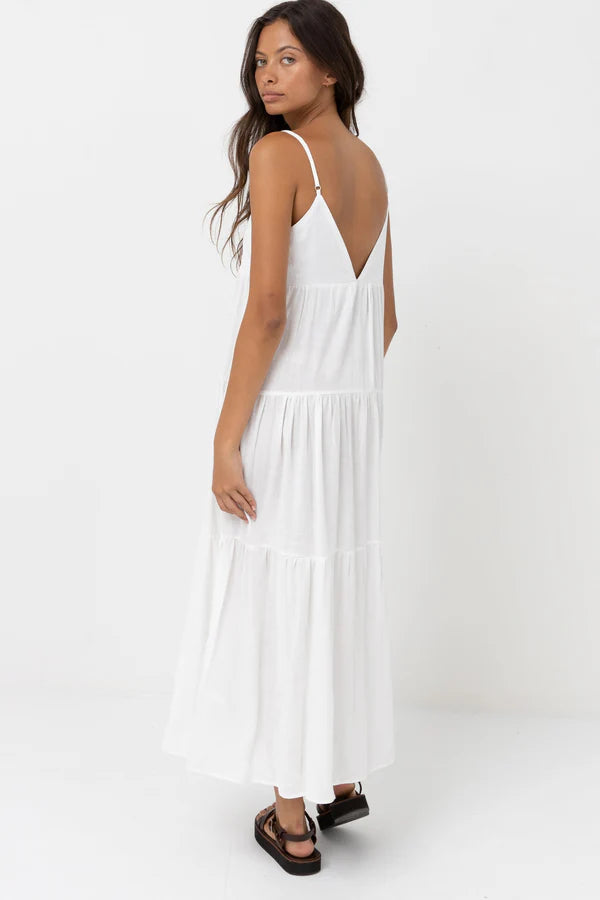 Rhythm Classic Tiered Midi Dress  - White