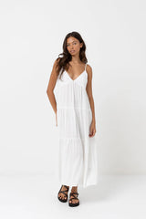 Rhythm Classic Tiered Midi Dress  - White