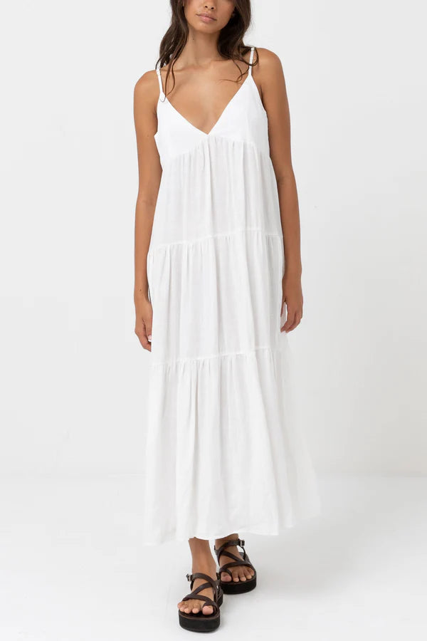 Rhythm Classic Tiered Midi Dress  - White