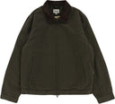 Rhythm James olive green zip-up jacket with dark corduroy collar and front pockets