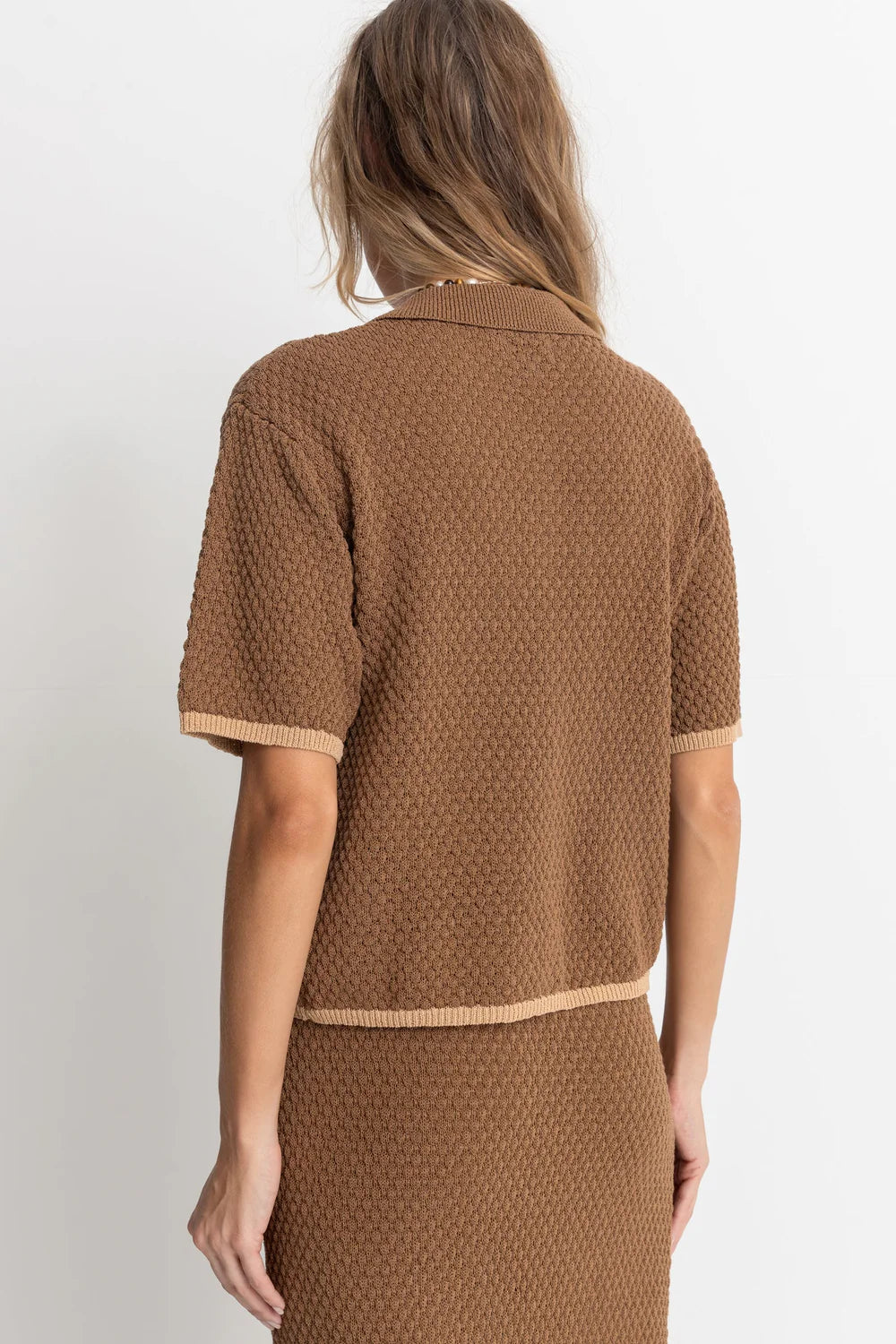 Rhythm Joni Short Sleeve Knit Shirt- Chocolate