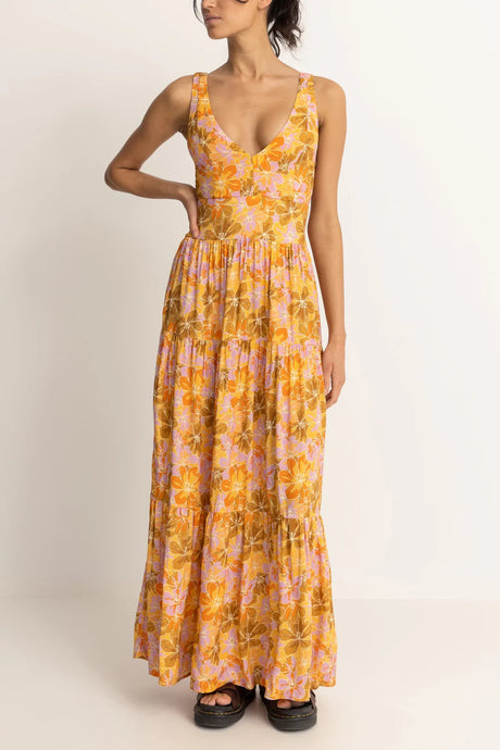 Rhythm Mahana Foral Tiered Maxi Dress - Yellow