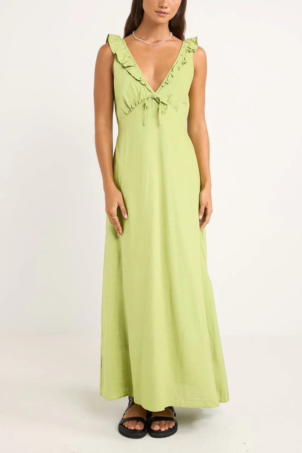 Rhythm Mila Ruffle Maxi Dress - Matcha