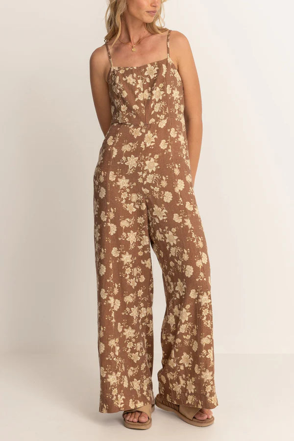 Rhythm Nova Paisley Wide Leg Jumpsuit - Chocolate