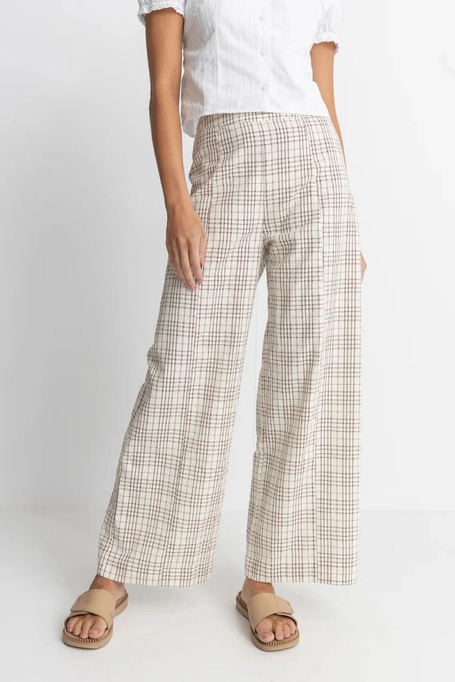 Rhythm Rumi Check Wide Leg Pant - Natural