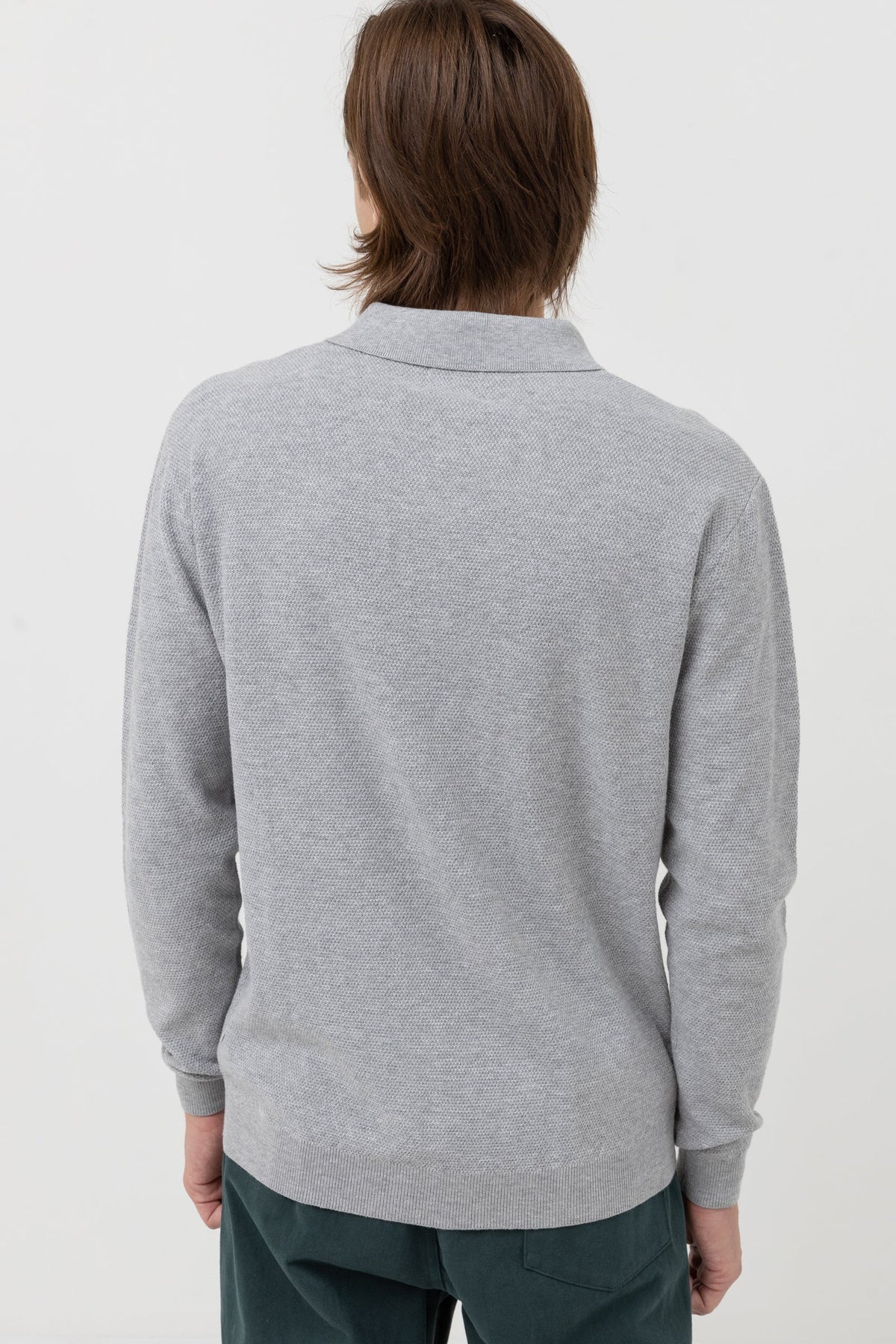 Load image into Gallery viewer, Rhythm Textured Knit Ls Polo - Heather Grey
