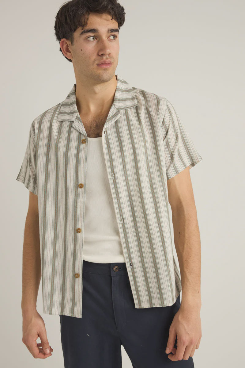Rhythm Vacation Stripe SS Shirt - Fern