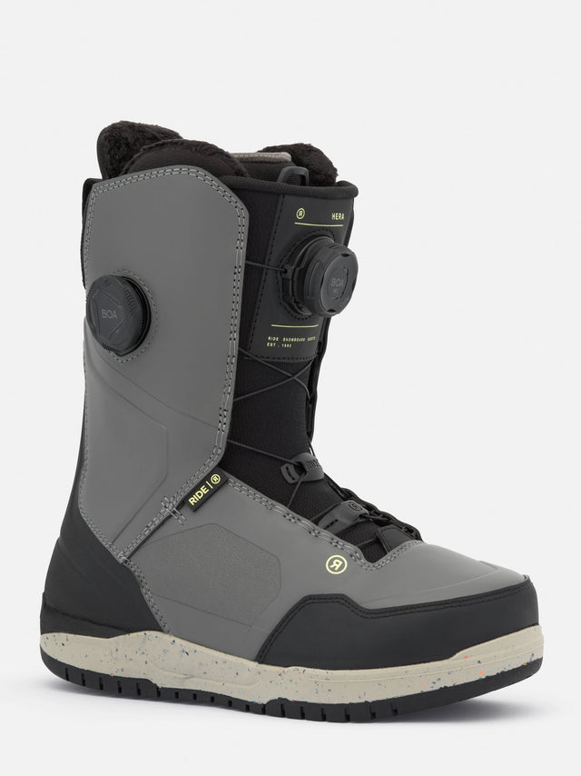 Ride Hera women's snowboard boot in gray and black with dual BOA dials