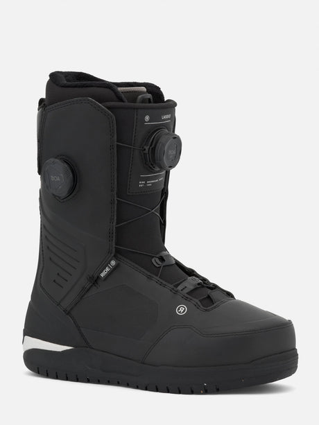 Ride Lasso men's black snowboard boot with dual BOA dials and lace-up closure