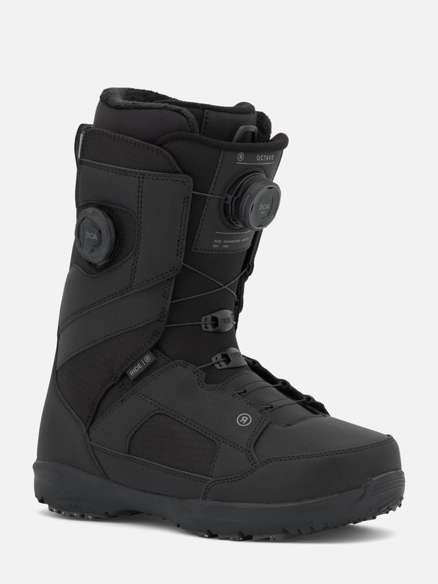 Ride Octave men's black snowboard boot with dual BOA dial closure system