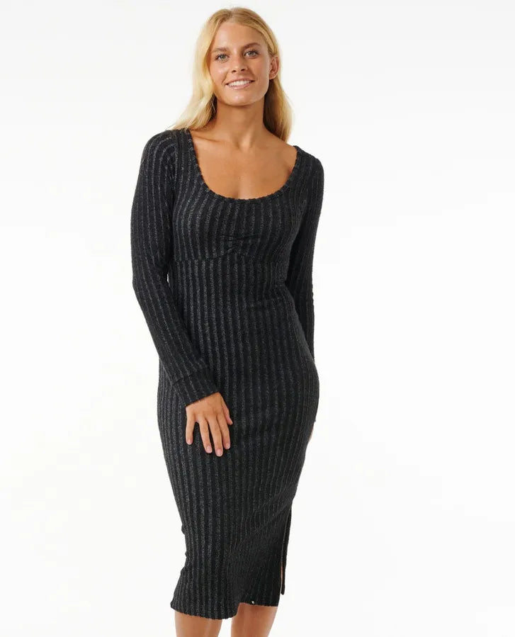 Rip Curl Cosy Long Sleeve Dress- Black Marle