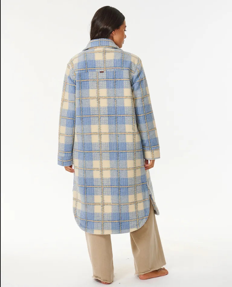 Rip Curl Long Line Check Jacket - Mid Blue