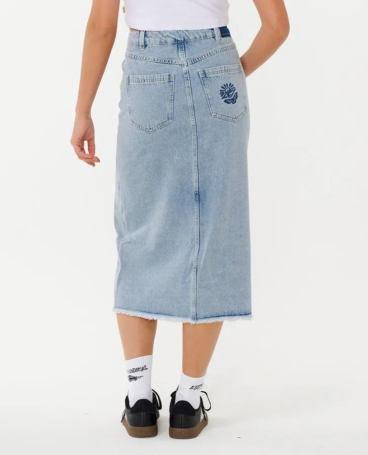 Rip Curl The Search Denim Midi Skirt - Vintage Blue