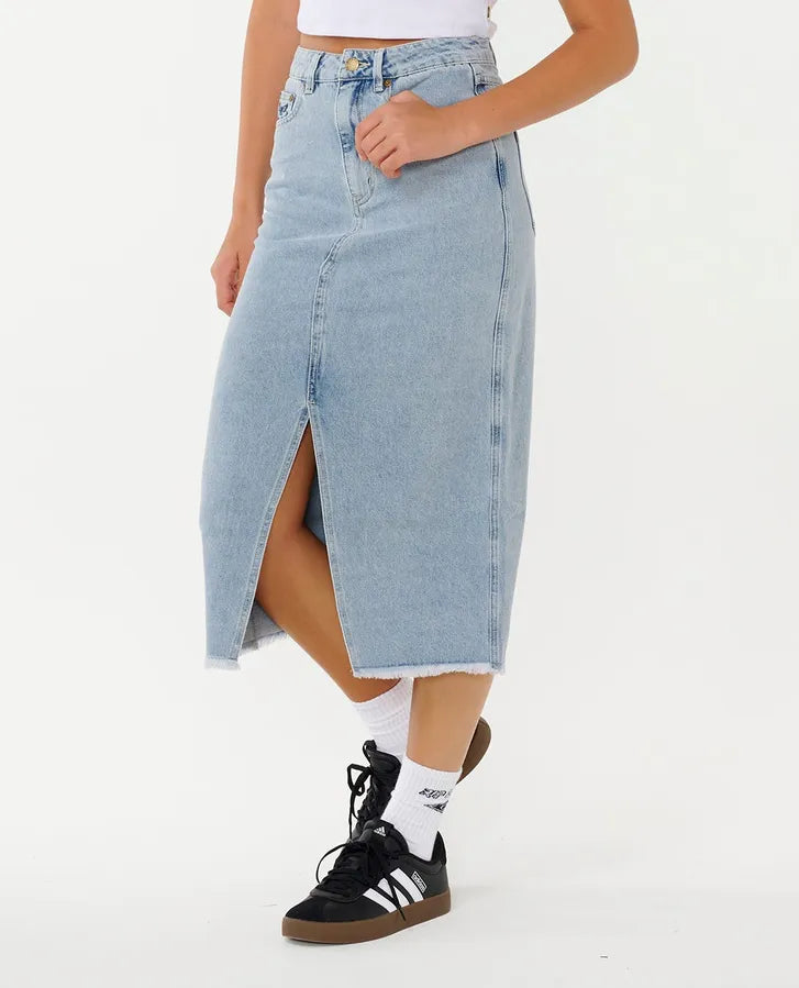 Rip Curl The Search Denim Midi Skirt - Vintage Blue