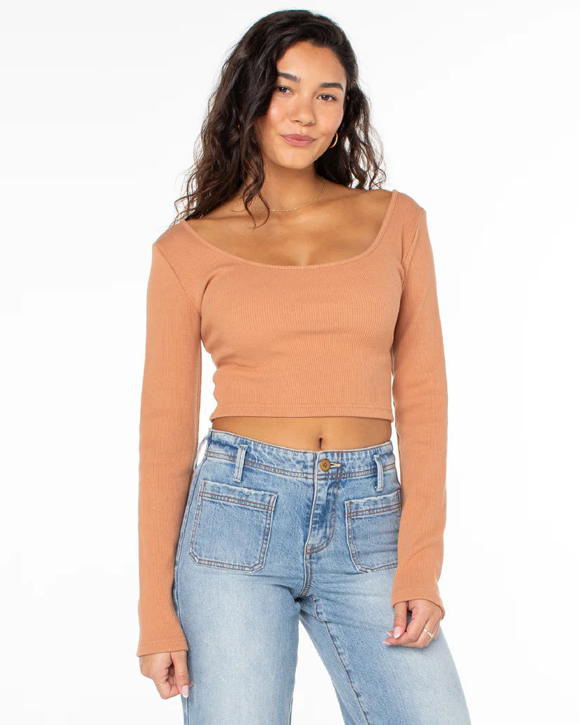 Roxy Good Keepsake Long Sleeve Crop Top - Russet