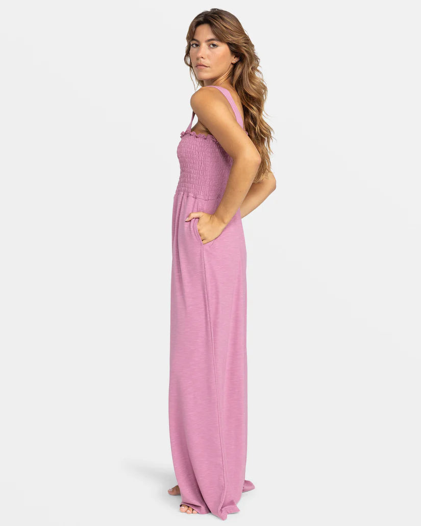 Roxy Just Passing By Smocked Jumpsuit - Mauve Orchid