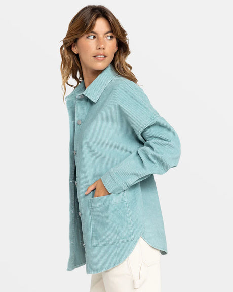 Roxy Kick Back Washed Corduroy Shacket - Mineral Blue