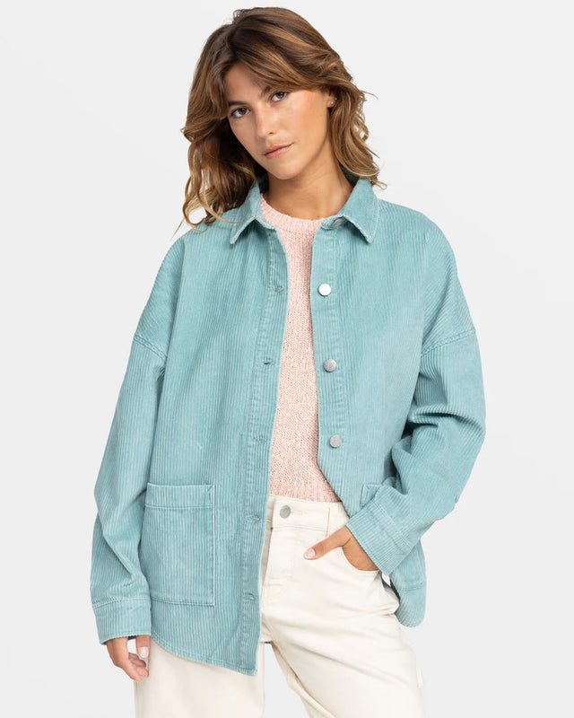 Roxy Kick Back Washed Corduroy Shacket - Mineral Blue