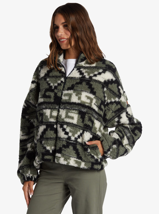 Roxy Off The Wave Sherpa Printed - Agave Green Taos Geo
