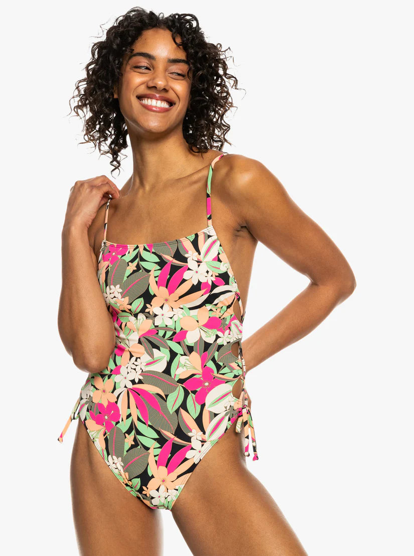 Roxy Printed Beach Classics Lace Up One-Piece Swimsuit - Anthracite Palm  Song S – Doug's Hood River