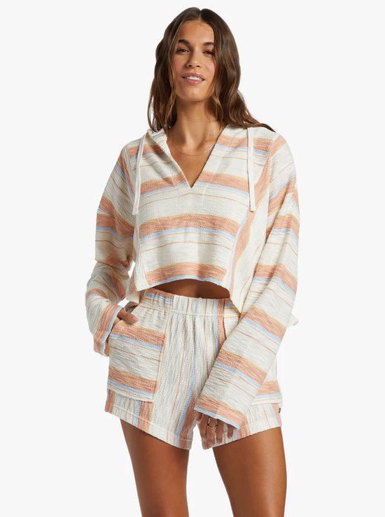 Roxy Todos Santos Poncho Style Hoodie - Cafe Creme Beach Blissed Strip