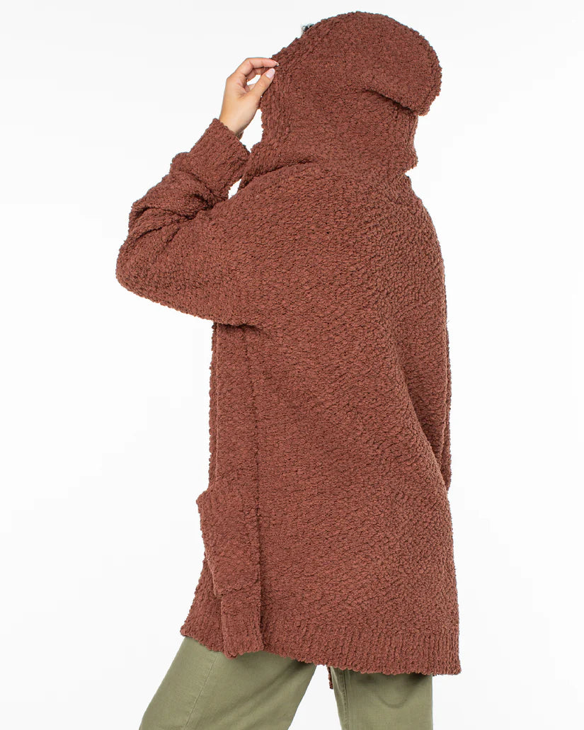 Roxy Weekend Retreat Open Front Hooded Cardigan - Russet