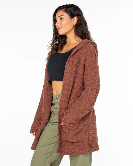 Roxy Weekend Retreat Open Front Hooded Cardigan - Russet