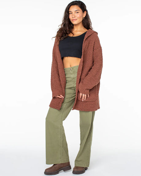 Roxy Weekend Retreat Open Front Hooded Cardigan - Russet