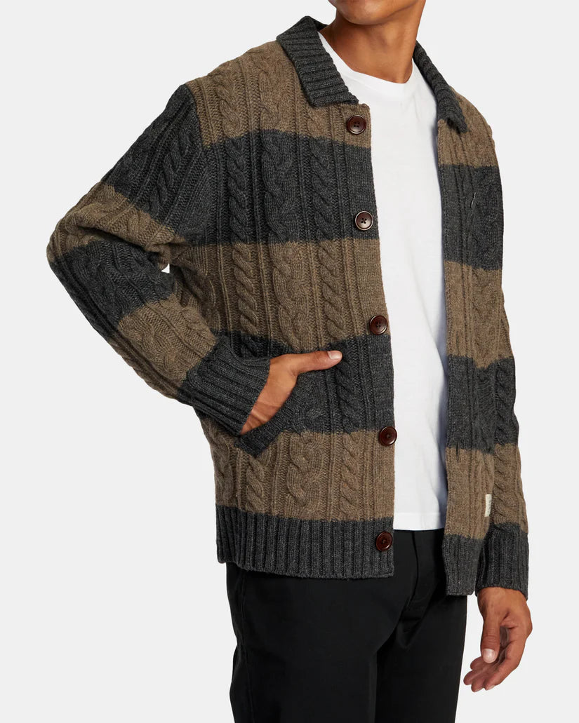 RVCA Chefs Kiss Cardigan - Carmel / Charcoal Heather