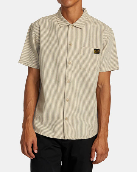 RVCA Dayshift Stripe II Short Sleeve Shirt - Latte