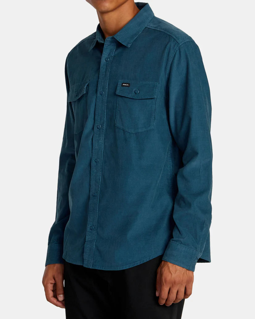 RVCA Freeman Cord Long Sleeve Shirt - Duck Blue