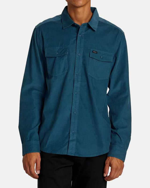 RVCA Freeman Cord Long Sleeve Shirt - Duck Blue