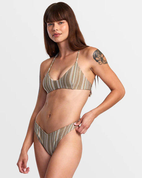 RVCA Pins Lurex Crossback Triangle Bikini Top - Dark Khaki