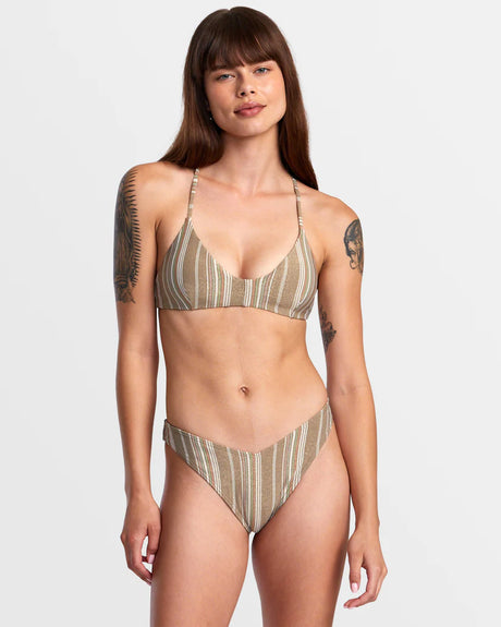 RVCA Pins Lurex Crossback Triangle Bikini Top - Dark Khaki