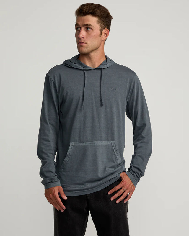 RVCA PTC Pigment Hooded Long Sleeve Tee - Garage Blue